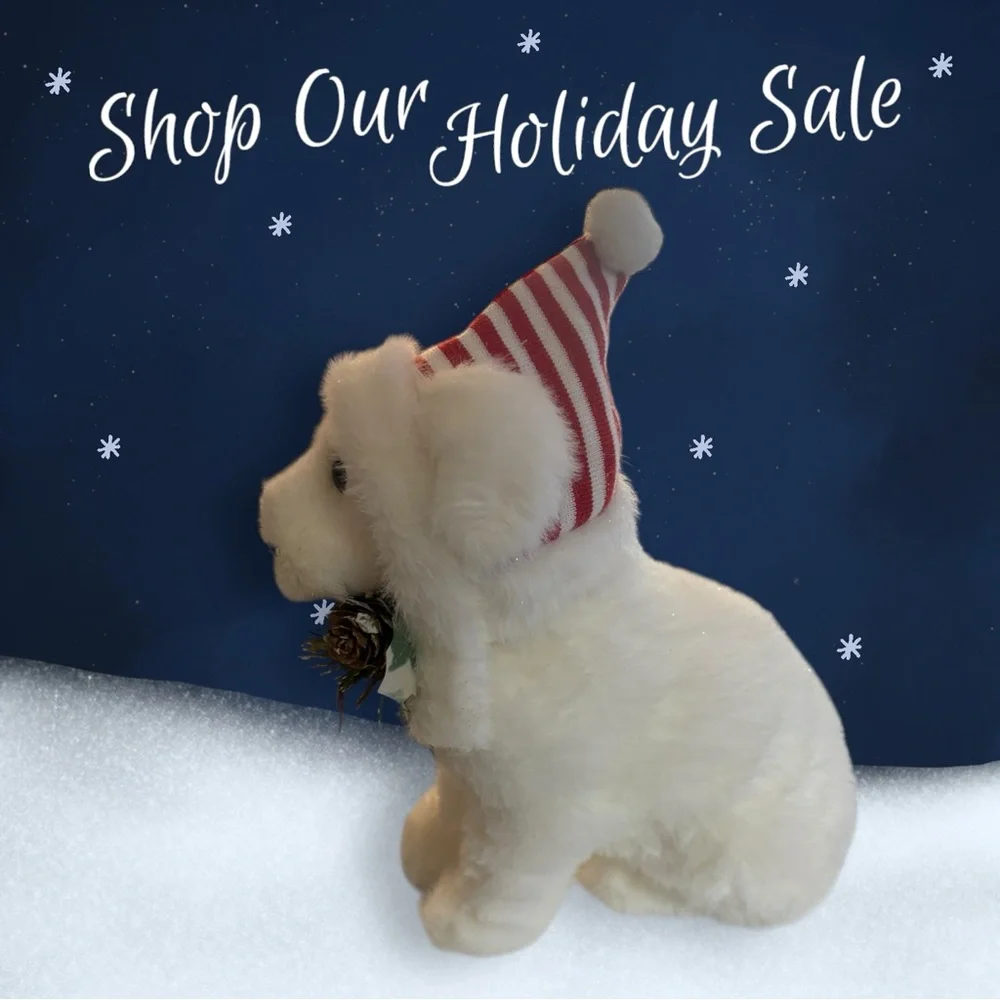 White Plush Dog with Holiday‎ Hat